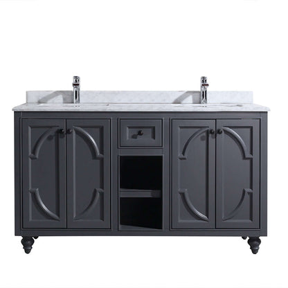 Odyssey 60" Maple Grey Double Sink Bathroom Vanity with White Carrara Marble Countertop - 313613-60G-WC