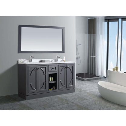 Odyssey 60" Maple Grey Double Sink Bathroom Vanity with White Carrara Marble Countertop - 313613-60G-WC