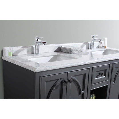 Odyssey 60" Maple Grey Double Sink Bathroom Vanity with White Carrara Marble Countertop - 313613-60G-WC