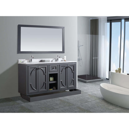 Odyssey 60" Maple Grey Double Sink Bathroom Vanity with White Carrara Marble Countertop - 313613-60G-WC