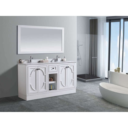 Odyssey 60" White Double Sink Bathroom Vanity with Black Wood Marble Countertop - 313613-60W-BW