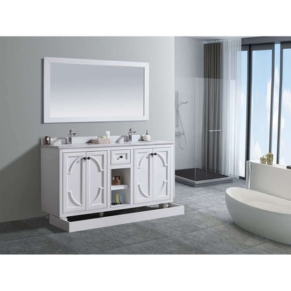 Odyssey 60" White Double Sink Bathroom Vanity with Black Wood Marble Countertop - 313613-60W-BW