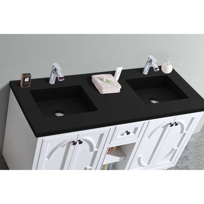 Odyssey 60" White Double Sink Bathroom Vanity with Matte Black VIVA Stone Solid Surface Countertop - 313613-60W-MB