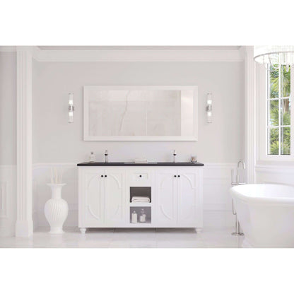 Odyssey 60" White Double Sink Bathroom Vanity with Matte Black VIVA Stone Solid Surface Countertop - 313613-60W-MB