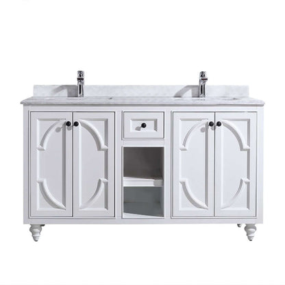 Odyssey 60" White Double Sink Bathroom Vanity with White Carrara Marble Countertop - 313613-60W-WC