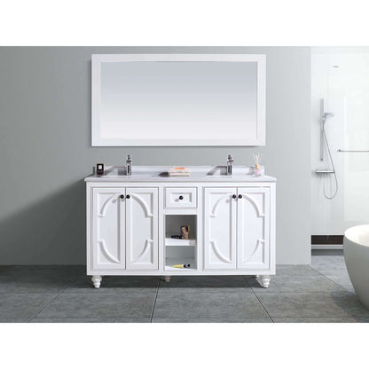 Odyssey 60" White Double Sink Bathroom Vanity with White Stripes Marble Countertop - 313613-60W-WS