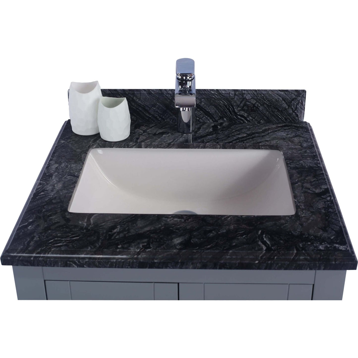 Wilson 24" Grey Bathroom Vanity with Black Wood Marble Countertop - 313ANG-24G-BW