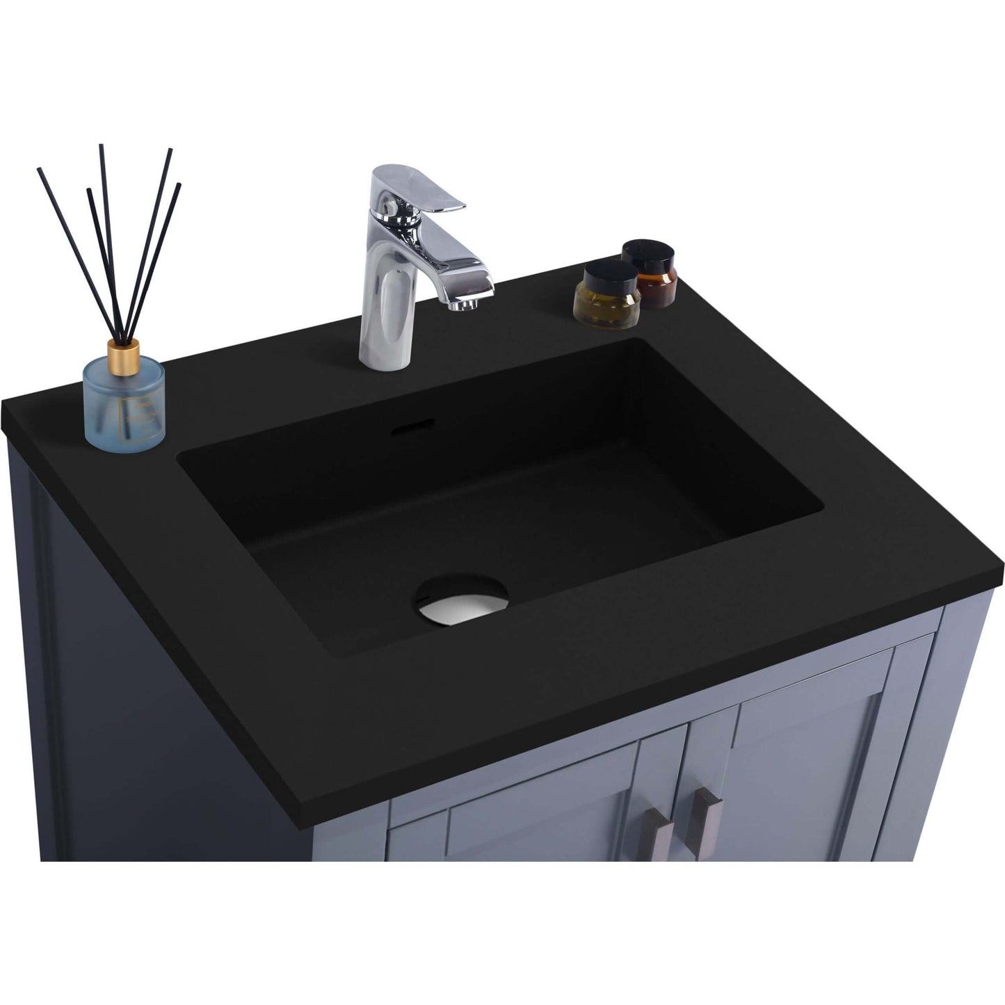 Wilson 24" Grey Bathroom Vanity with Matte Black VIVA Stone Solid Surface Countertop - 313ANG-24G-MB