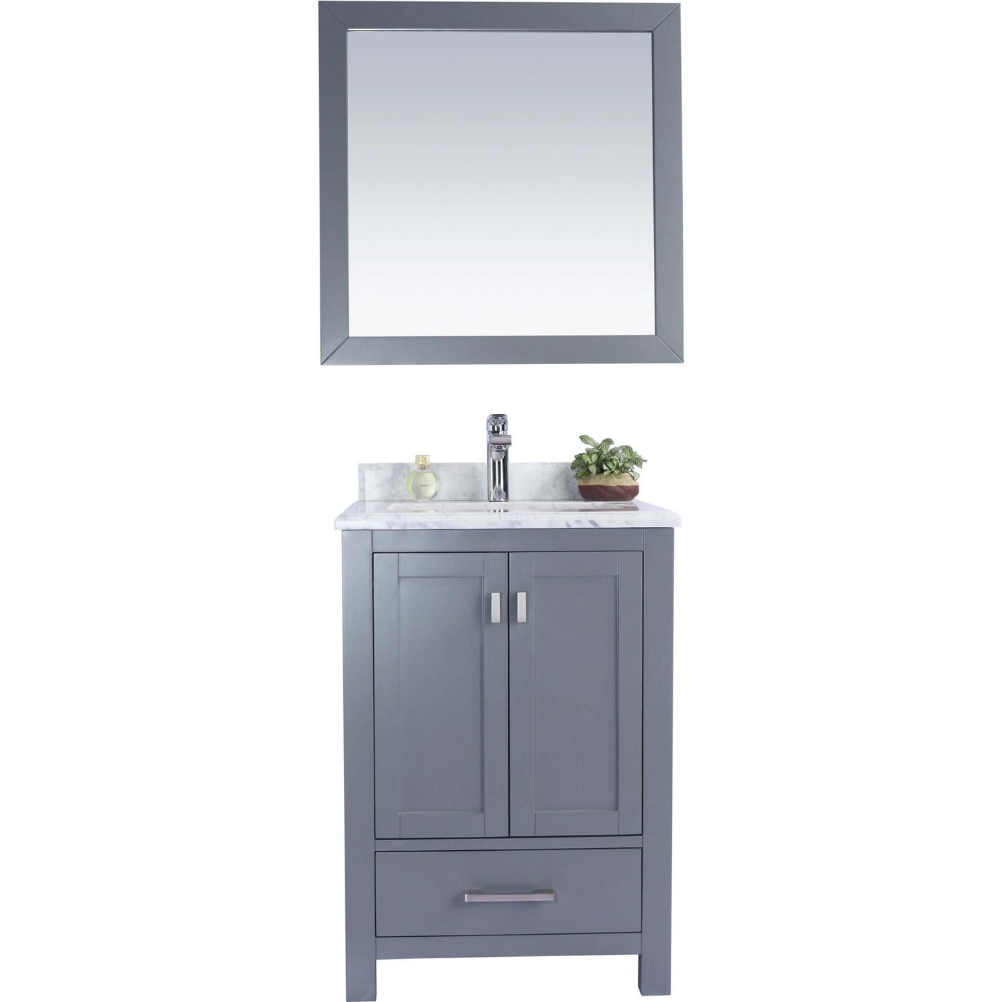 Wilson 24" Grey Bathroom Vanity with White Carrara Marble Countertop - 313ANG-24G-WC