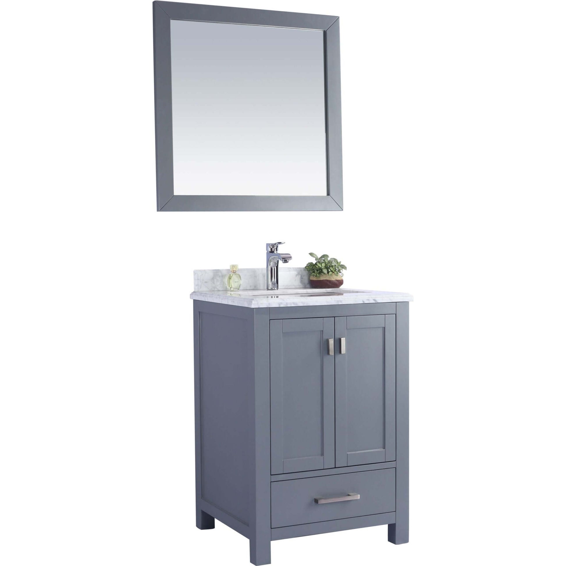 Wilson 24" Grey Bathroom Vanity with White Carrara Marble Countertop - 313ANG-24G-WC