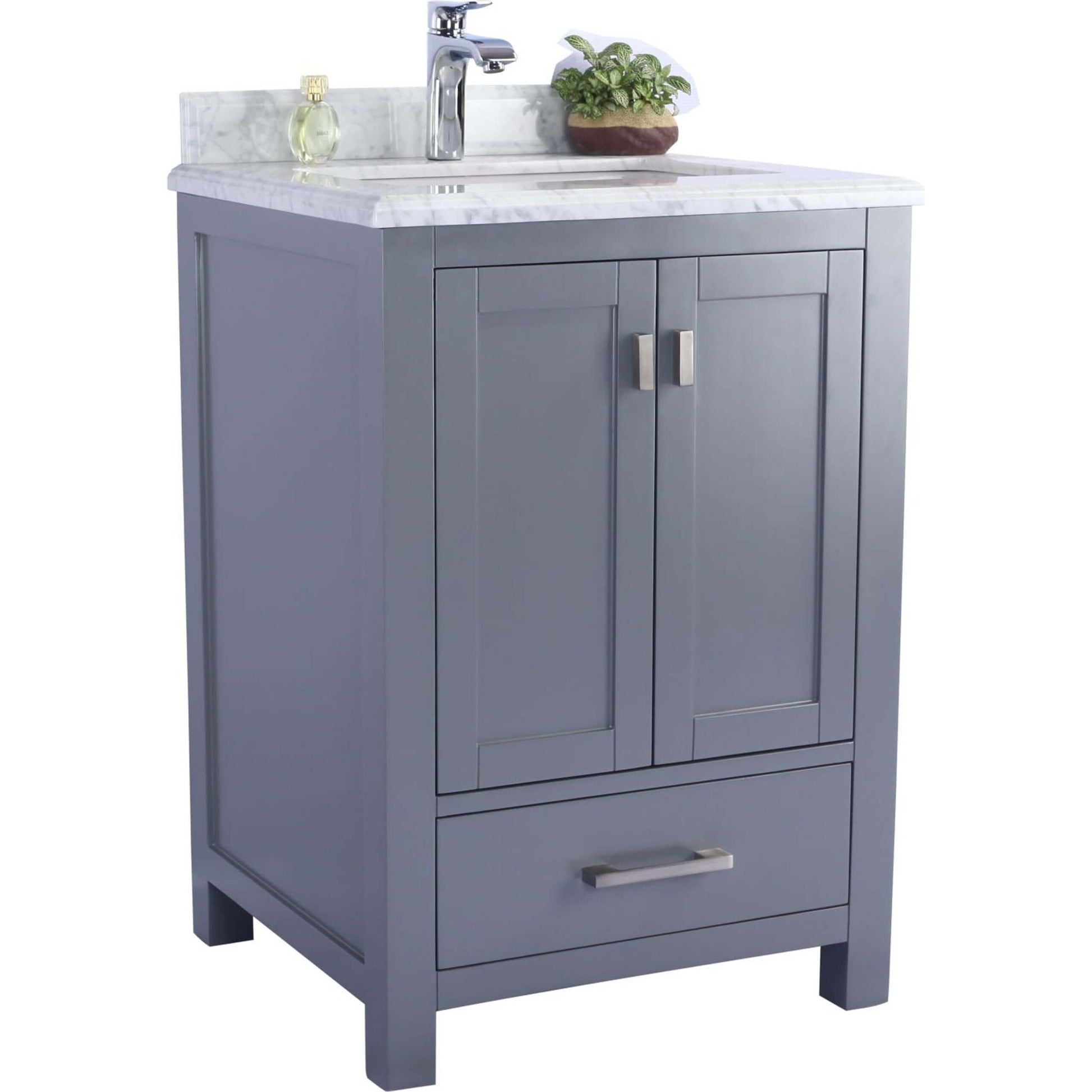 Wilson 24" Grey Bathroom Vanity with White Carrara Marble Countertop - 313ANG-24G-WC