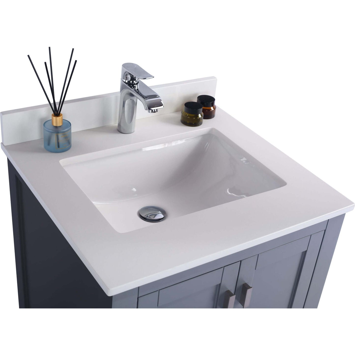 Wilson 24" Grey Bathroom Vanity with White Quartz Countertop - 313ANG-24G-WQ