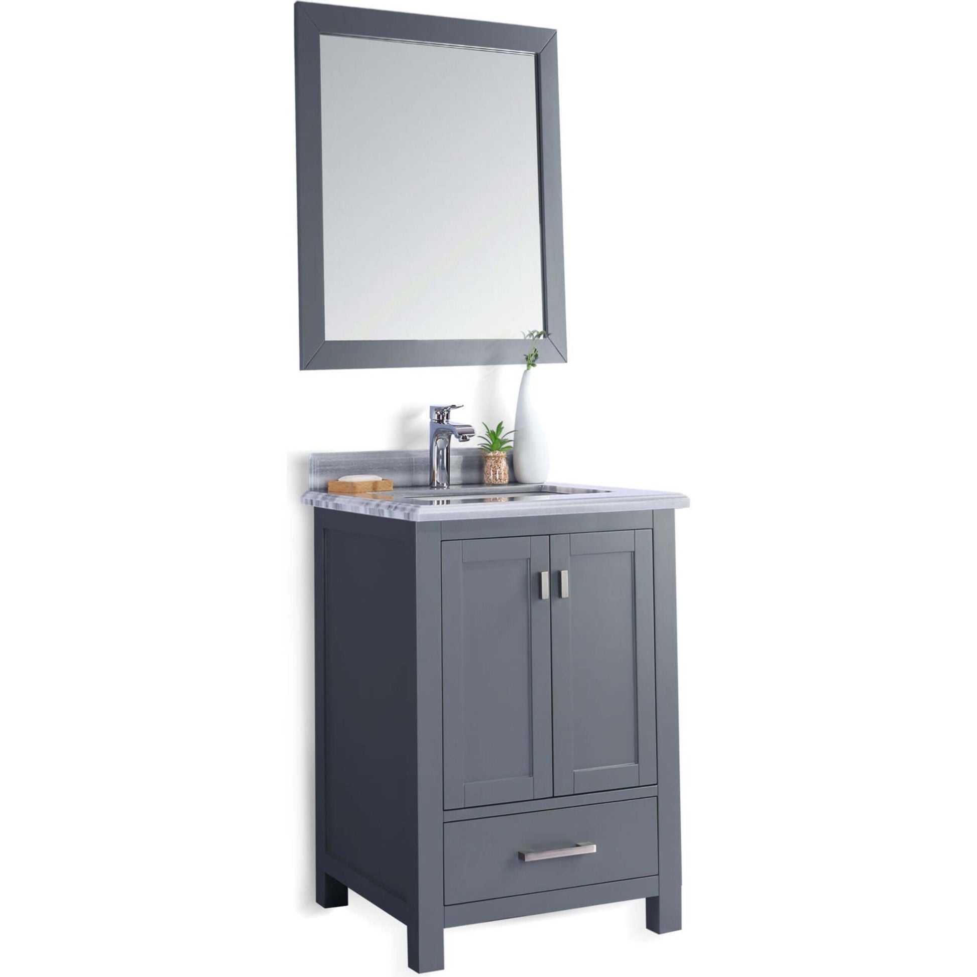 Wilson 24" Grey Bathroom Vanity with White Stripes Marble Countertop - 313ANG-24G-WS