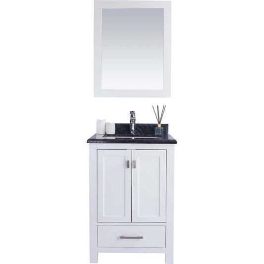 Wilson 24" White Bathroom Vanity with Black Wood Marble Countertop - 313ANG-24W-BW