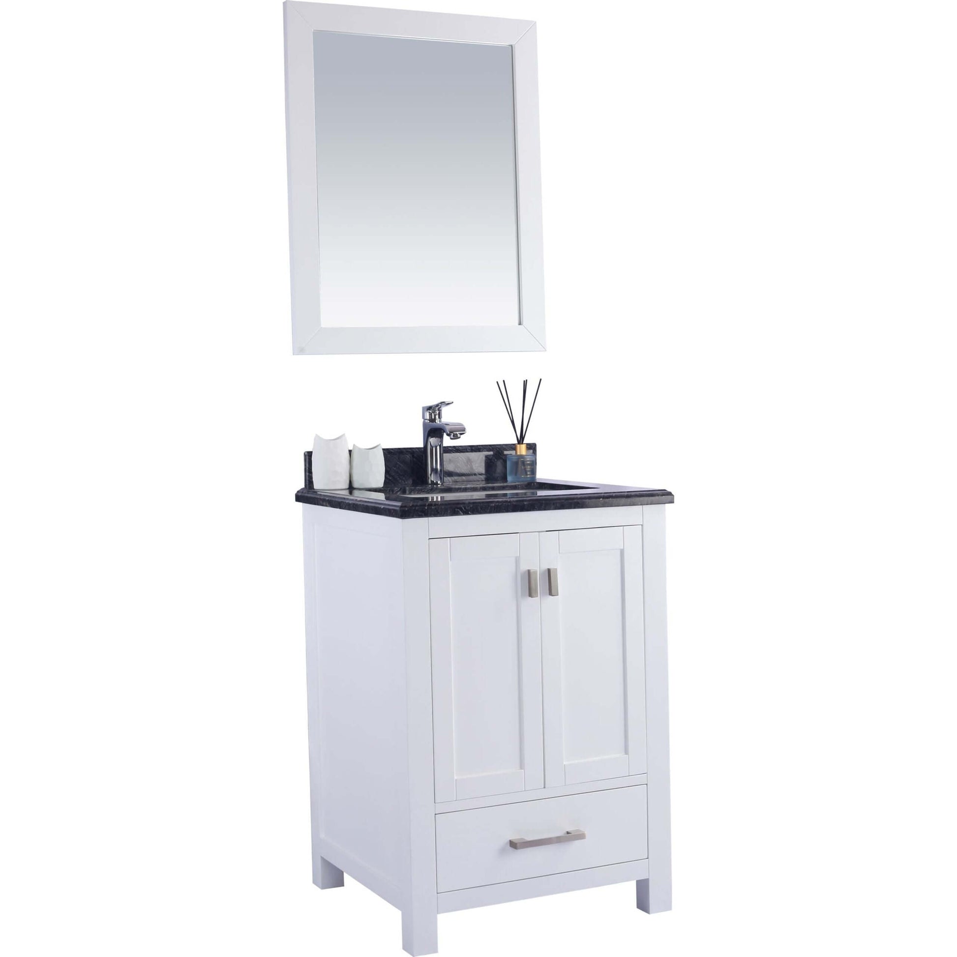 Wilson 24" White Bathroom Vanity with Black Wood Marble Countertop - 313ANG-24W-BW