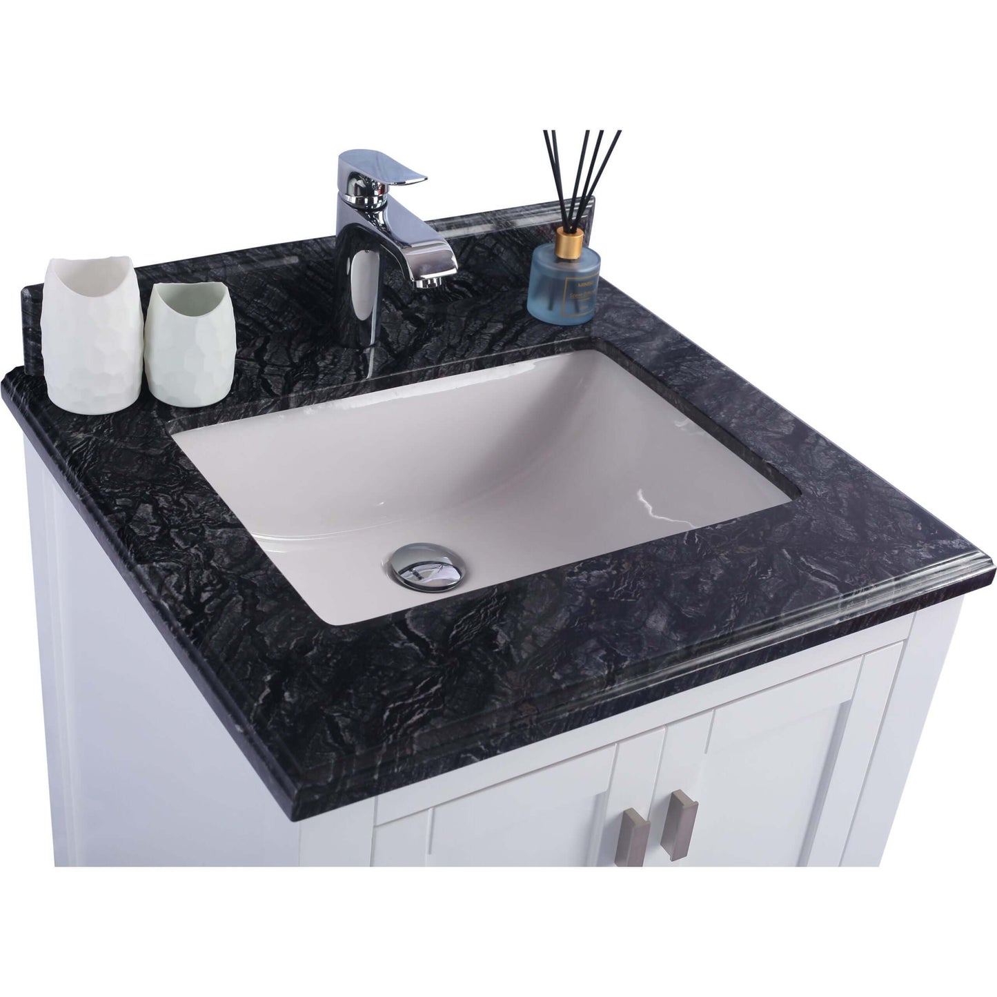 Wilson 24" White Bathroom Vanity with Black Wood Marble Countertop - 313ANG-24W-BW