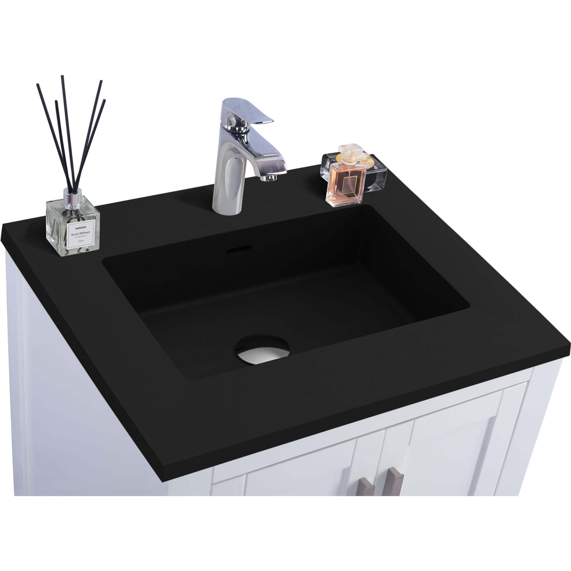 Wilson 24" White Bathroom Vanity with Matte Black VIVA Stone Solid Surface Countertop - 313ANG-24W-MB