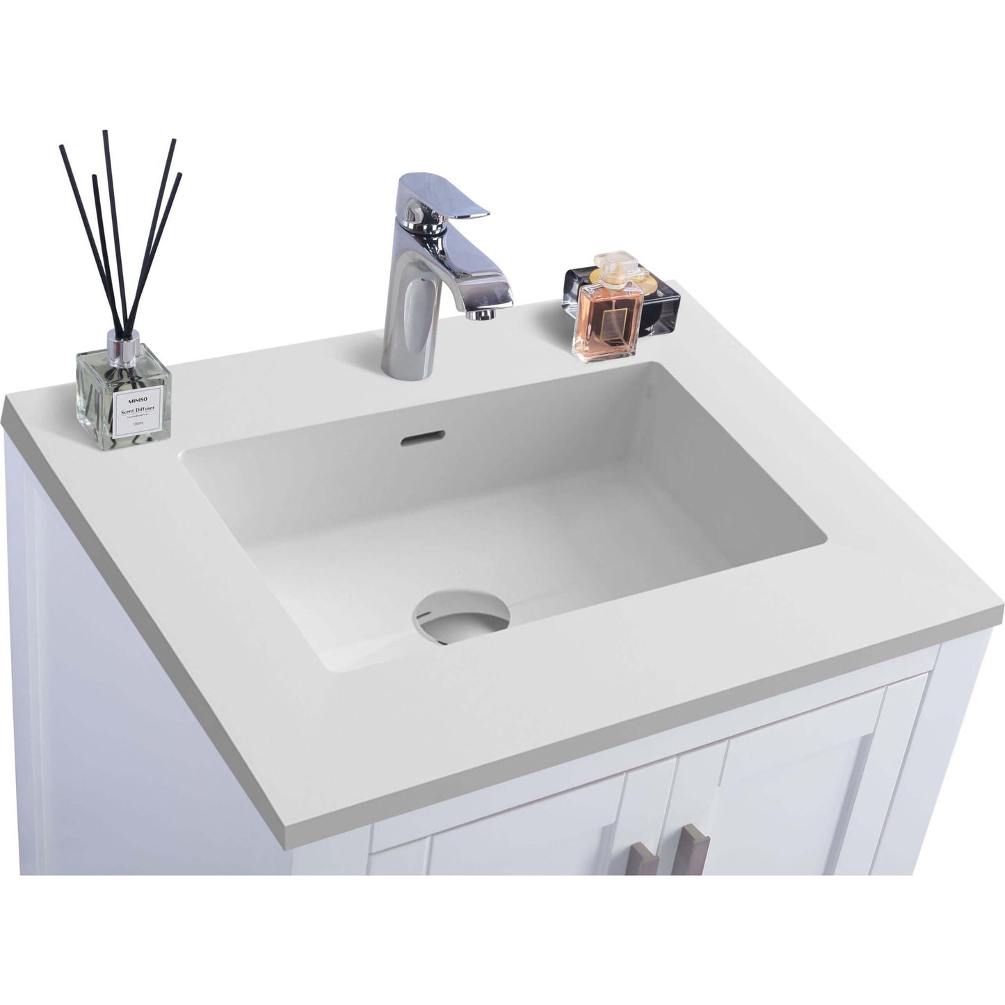 Wilson 24" White Bathroom Vanity with Matte White VIVA Stone Solid Surface Countertop - 313ANG-24W-MW