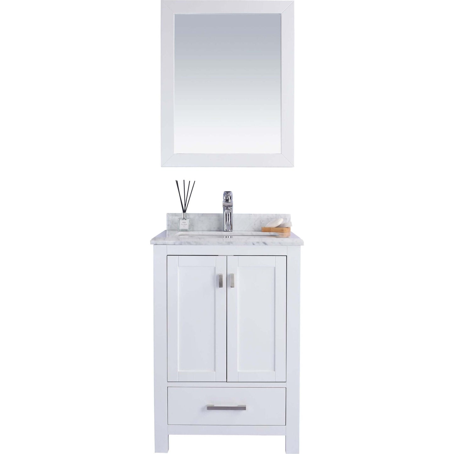 Wilson 24" White Bathroom Vanity with White Carrara Marble Countertop - 313ANG-24W-WC