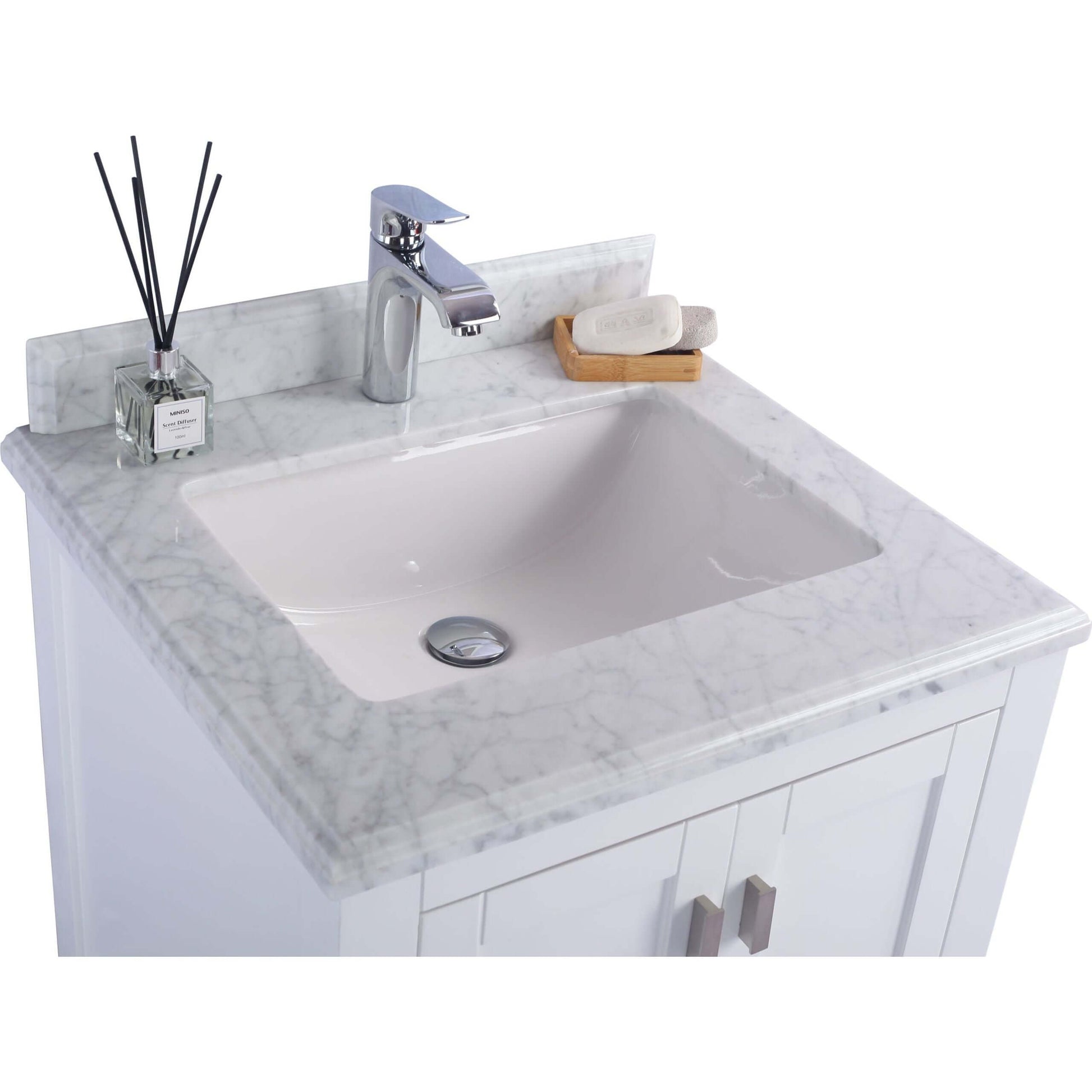 Wilson 24" White Bathroom Vanity with White Carrara Marble Countertop - 313ANG-24W-WC