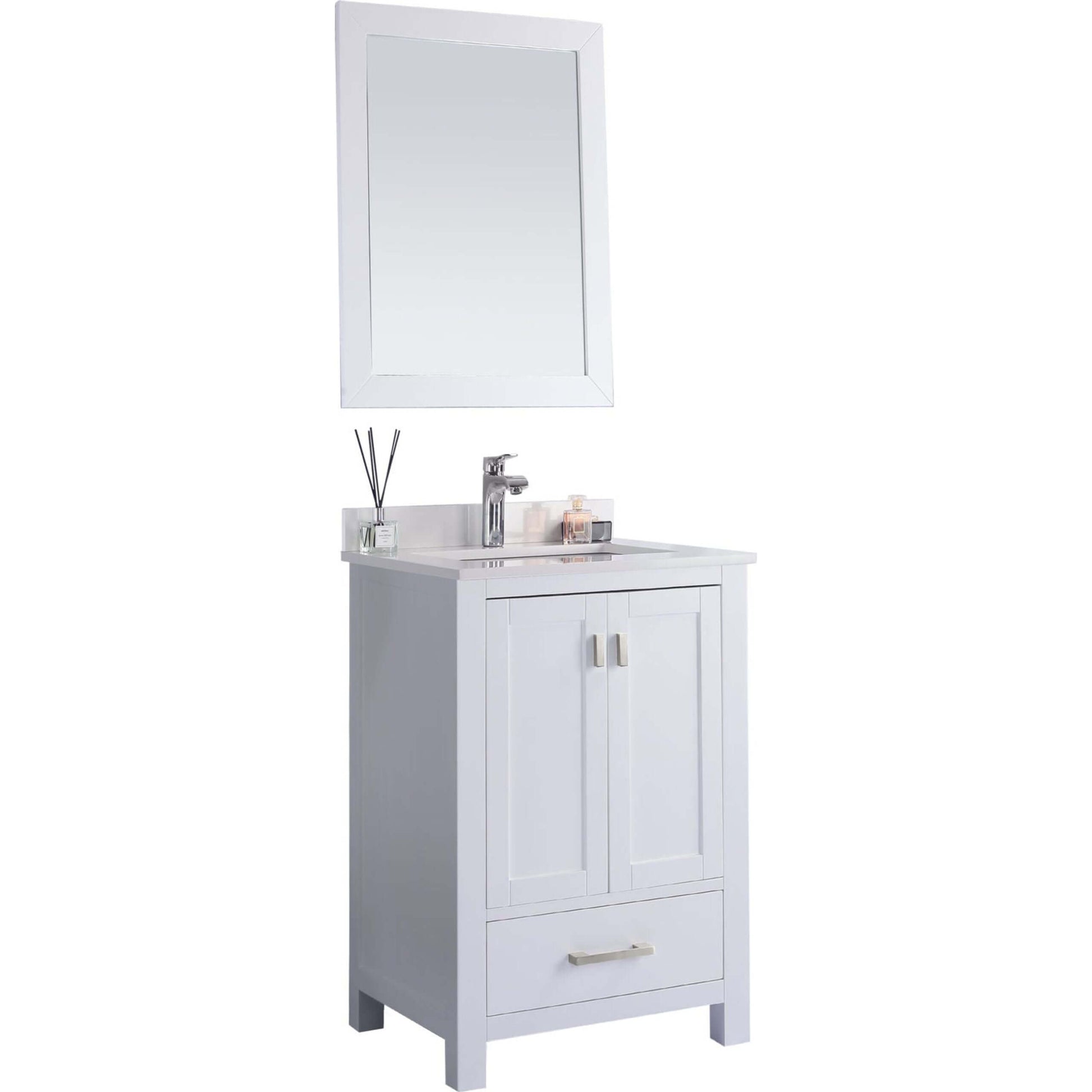 Wilson 24" White Bathroom Vanity with White Quartz Countertop - 313ANG-24W-WQ