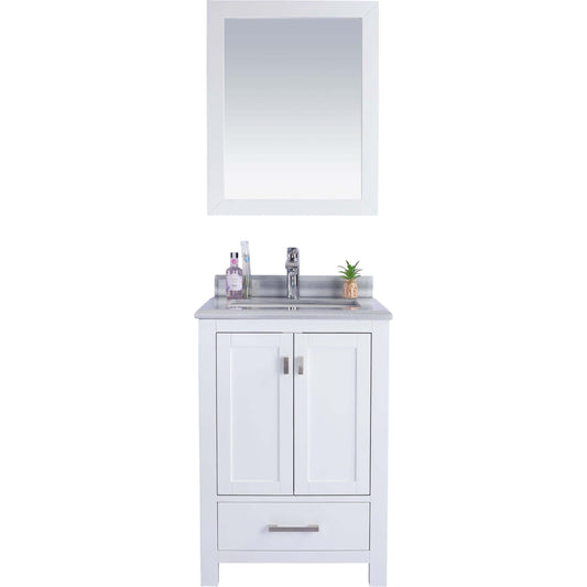 Wilson 24" White Bathroom Vanity with White Stripes Marble Countertop - 313ANG-24W-WS