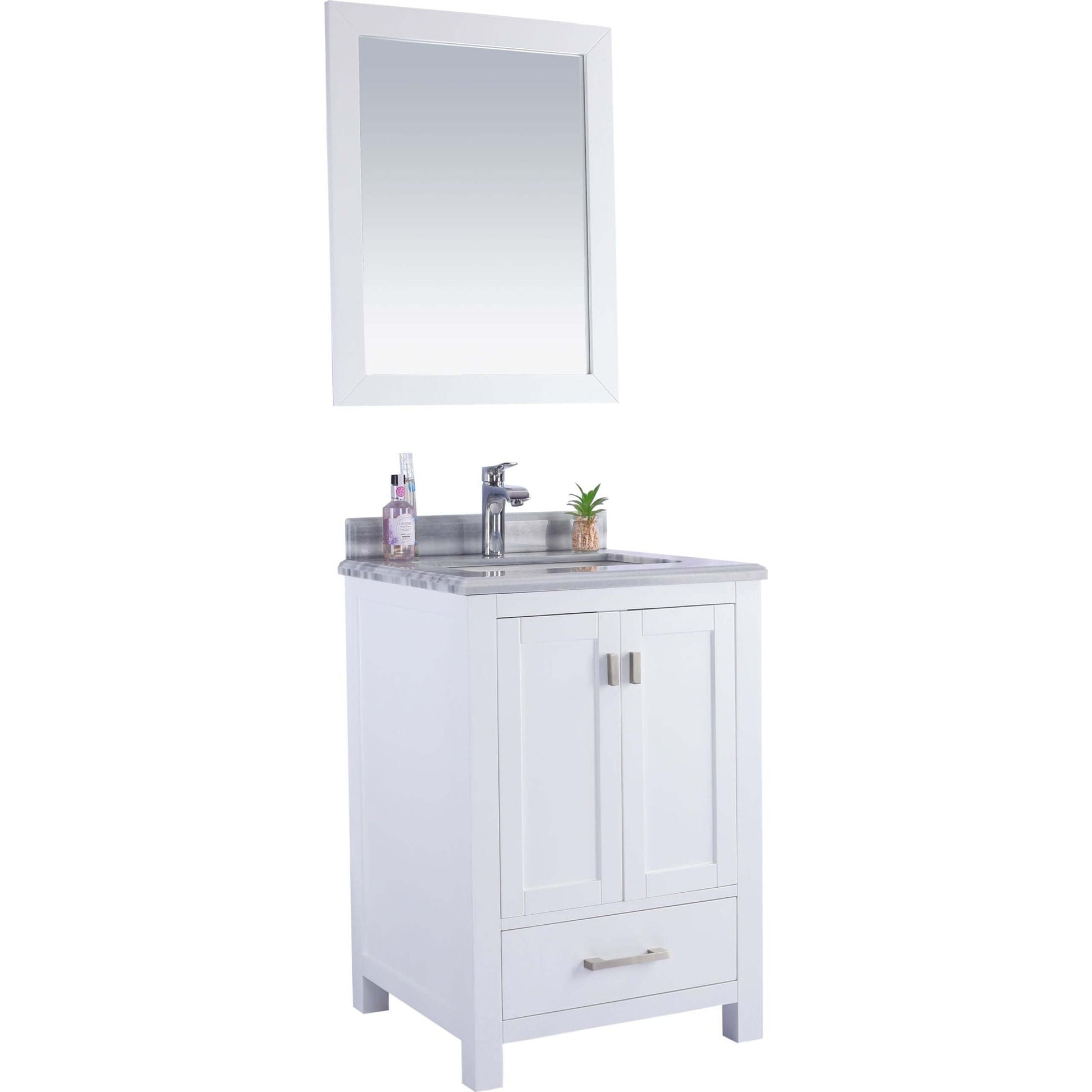 Wilson 24" White Bathroom Vanity with White Stripes Marble Countertop - 313ANG-24W-WS