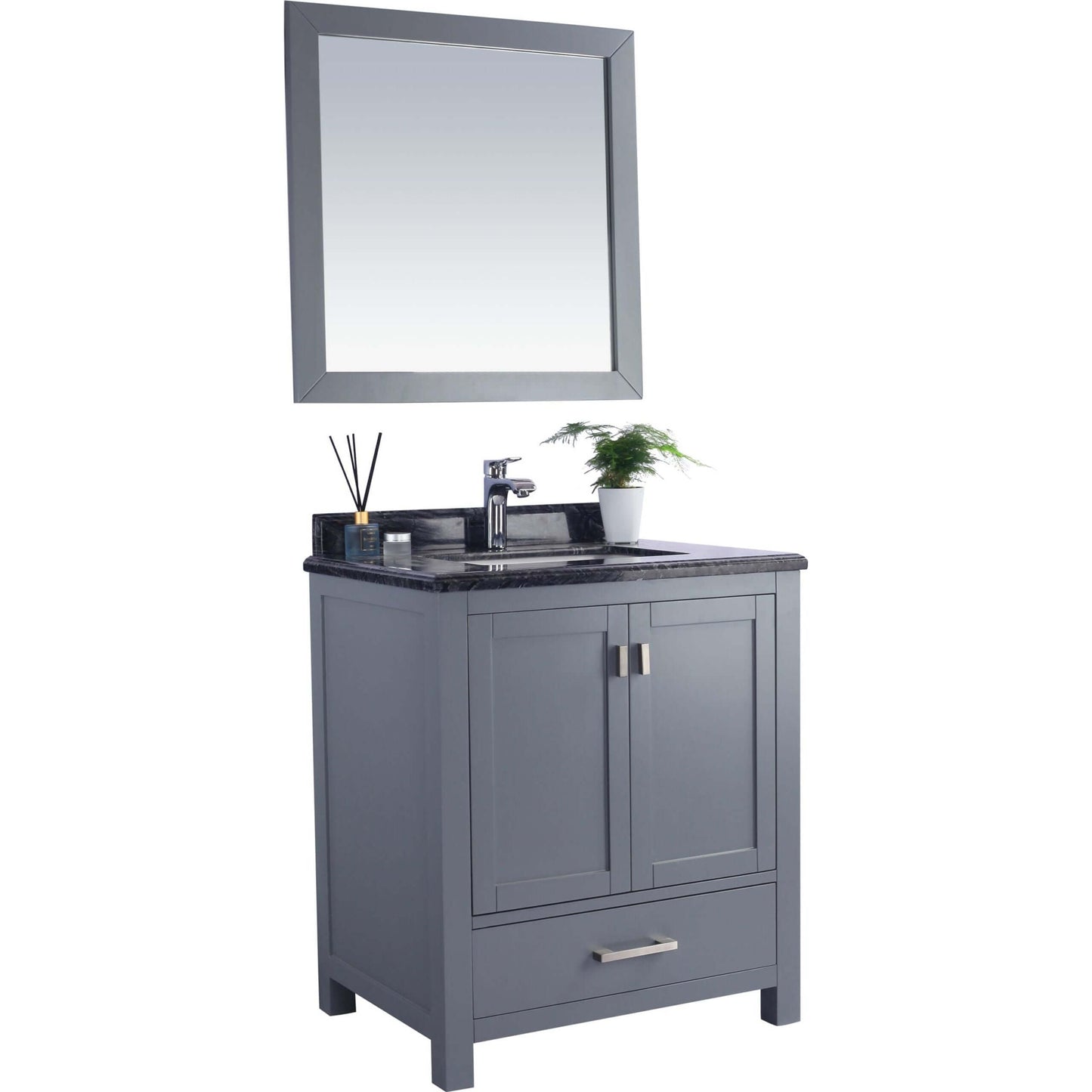 Wilson 30" Grey Bathroom Vanity with Black Wood Marble Countertop - 313ANG-30G-BW