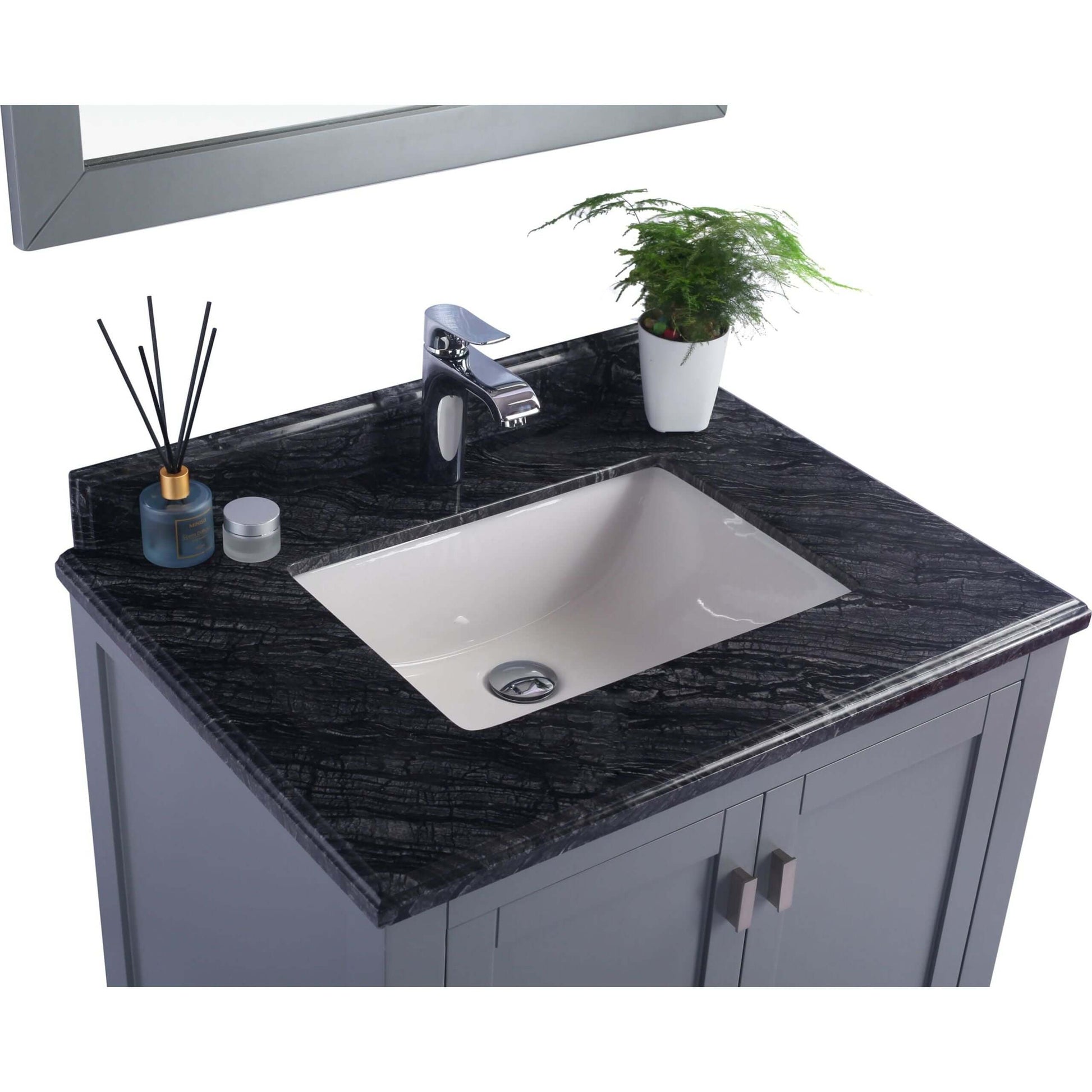 Wilson 30" Grey Bathroom Vanity with Black Wood Marble Countertop - 313ANG-30G-BW