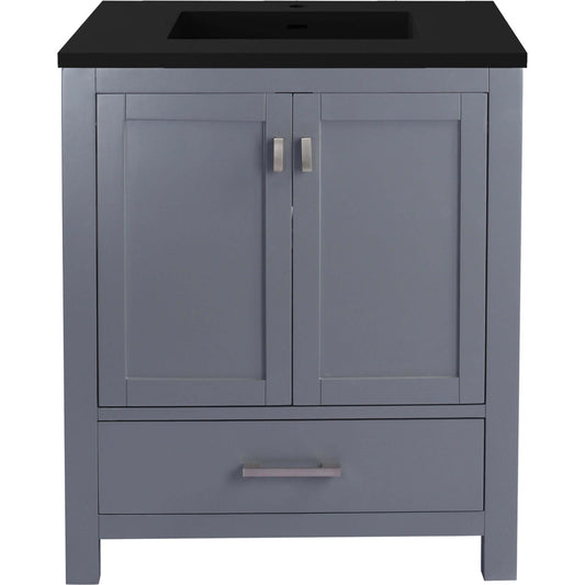 Wilson 30" Grey Bathroom Vanity with Matte Black VIVA Stone Solid Surface Countertop - 313ANG-30G-MB