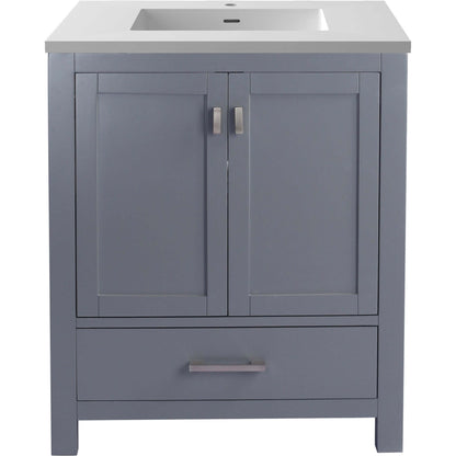 Wilson 30" Grey Bathroom Vanity with Matte White VIVA Stone Solid Surface Countertop - 313ANG-30G-MW