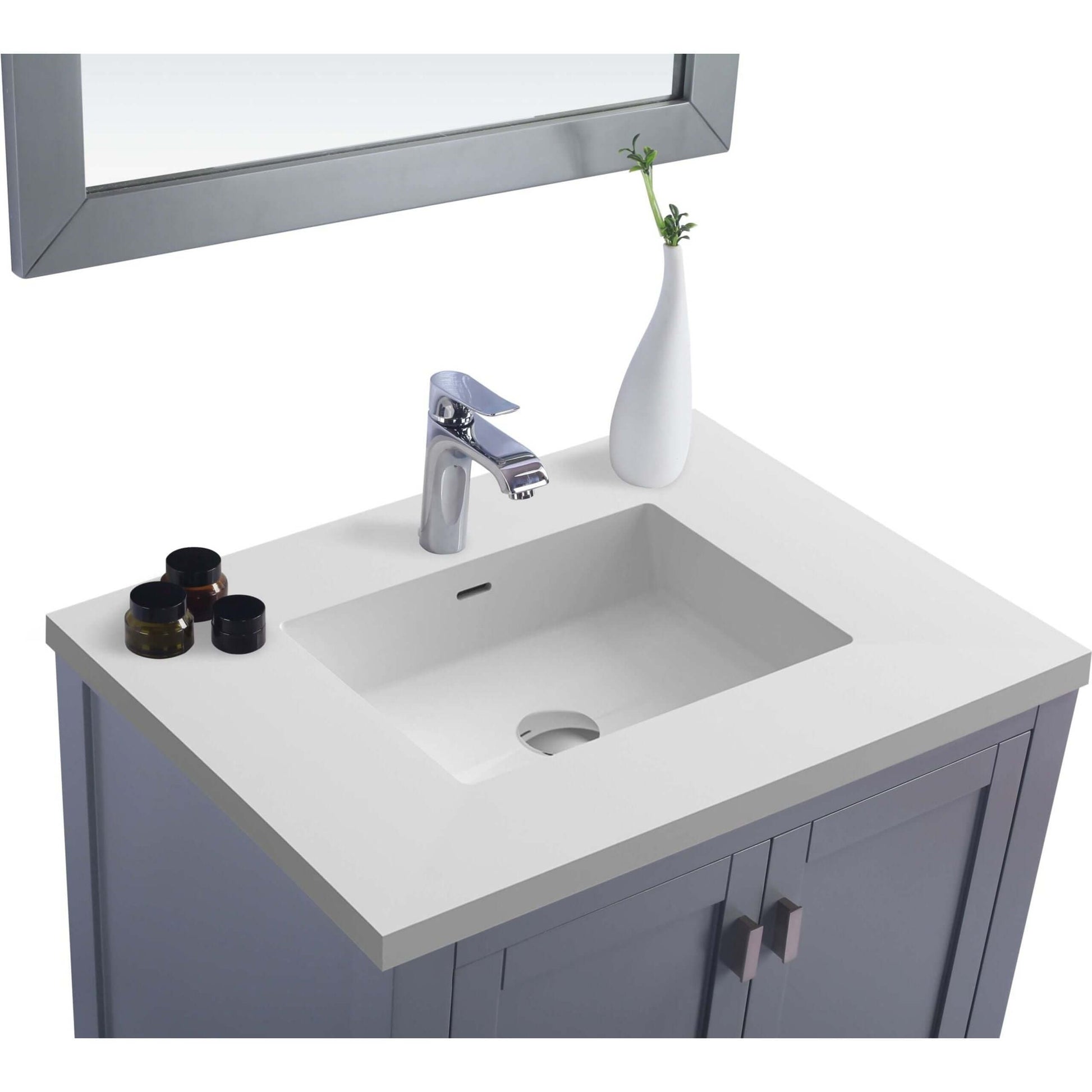 Wilson 30" Grey Bathroom Vanity with Matte White VIVA Stone Solid Surface Countertop - 313ANG-30G-MW