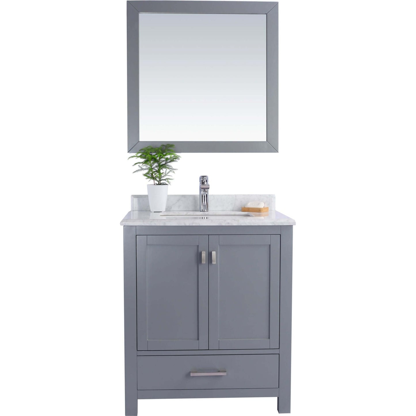 Wilson 30" Grey Bathroom Vanity with White Carrara Marble Countertop - 313ANG-30G-WC