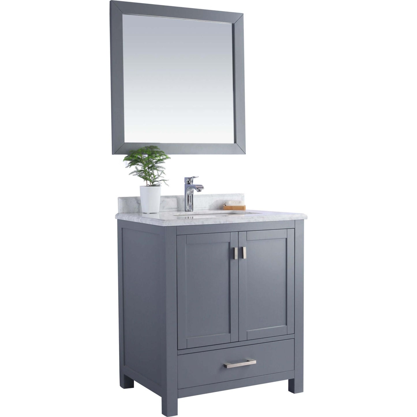 Wilson 30" Grey Bathroom Vanity with White Carrara Marble Countertop - 313ANG-30G-WC