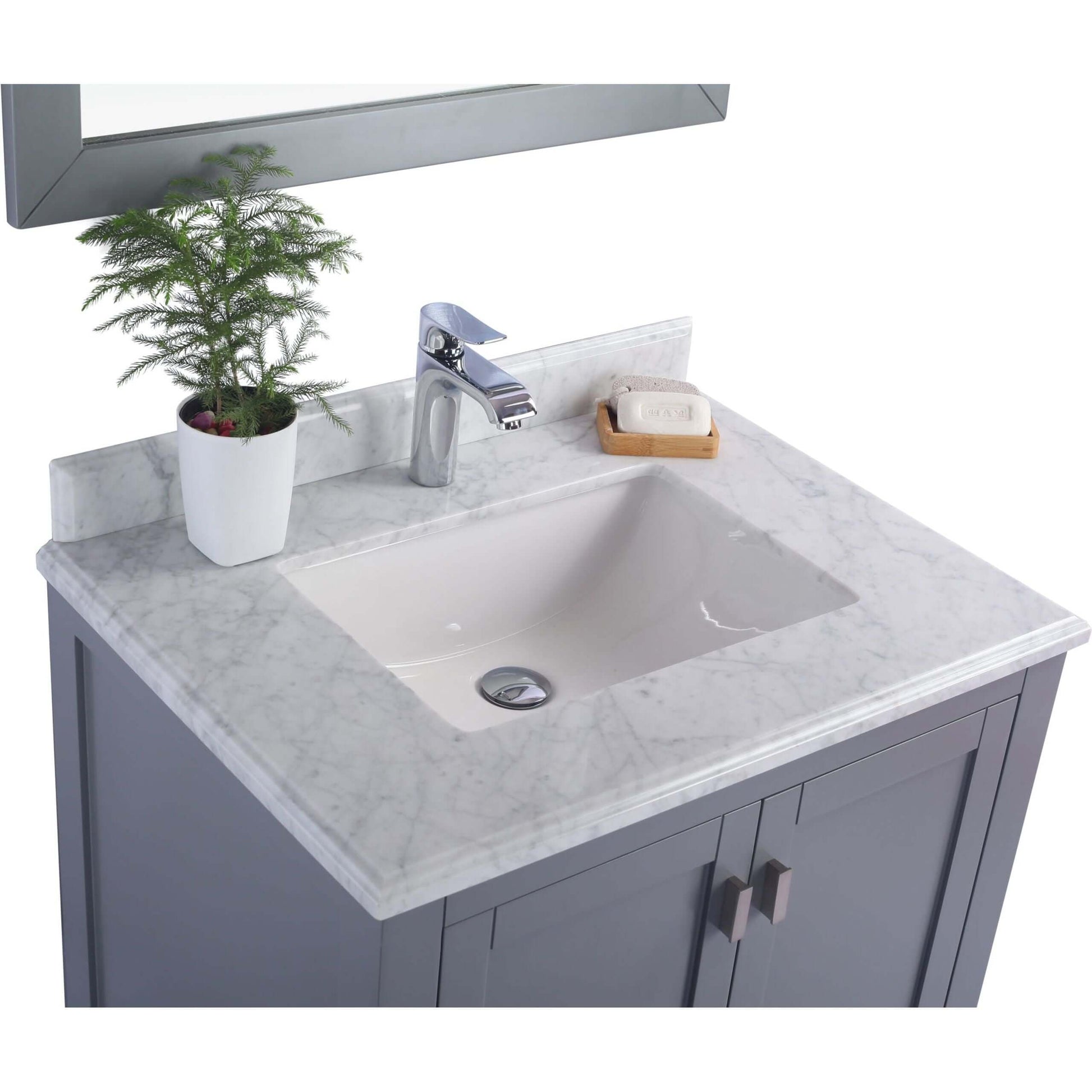 Wilson 30" Grey Bathroom Vanity with White Carrara Marble Countertop - 313ANG-30G-WC