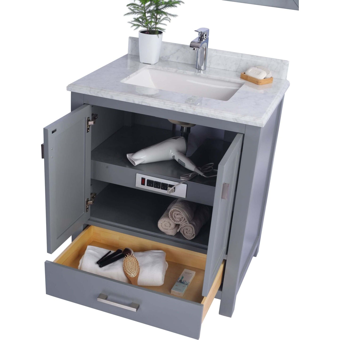 Wilson 30" Grey Bathroom Vanity with White Carrara Marble Countertop - 313ANG-30G-WC