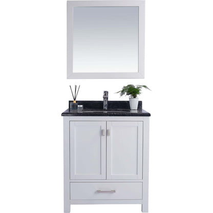 Wilson 30" White Bathroom Vanity with Black Wood Marble Countertop - 313ANG-30W-BW