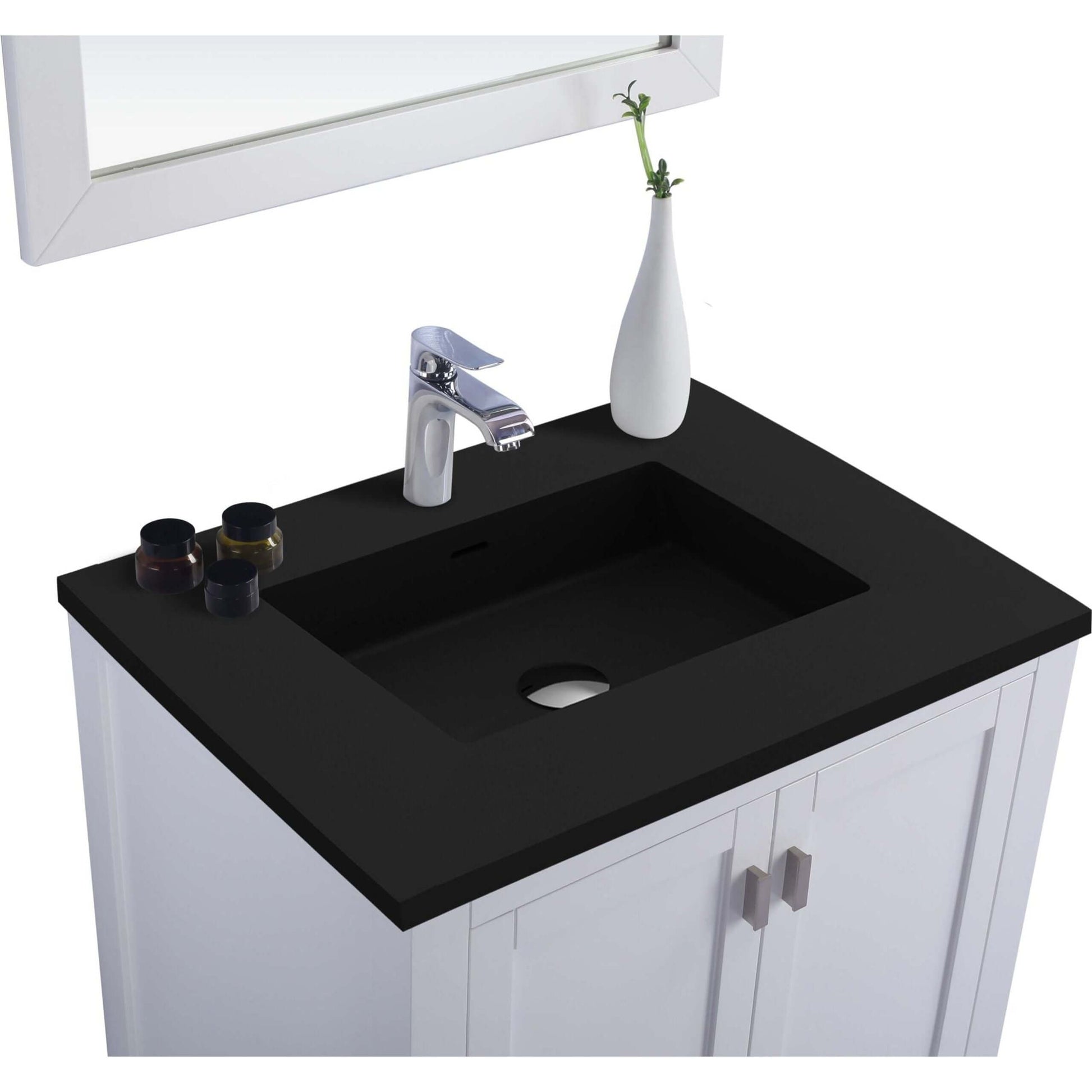 Wilson 30" White Bathroom Vanity with Matte Black VIVA Stone Solid Surface Countertop - 313ANG-30W-MB