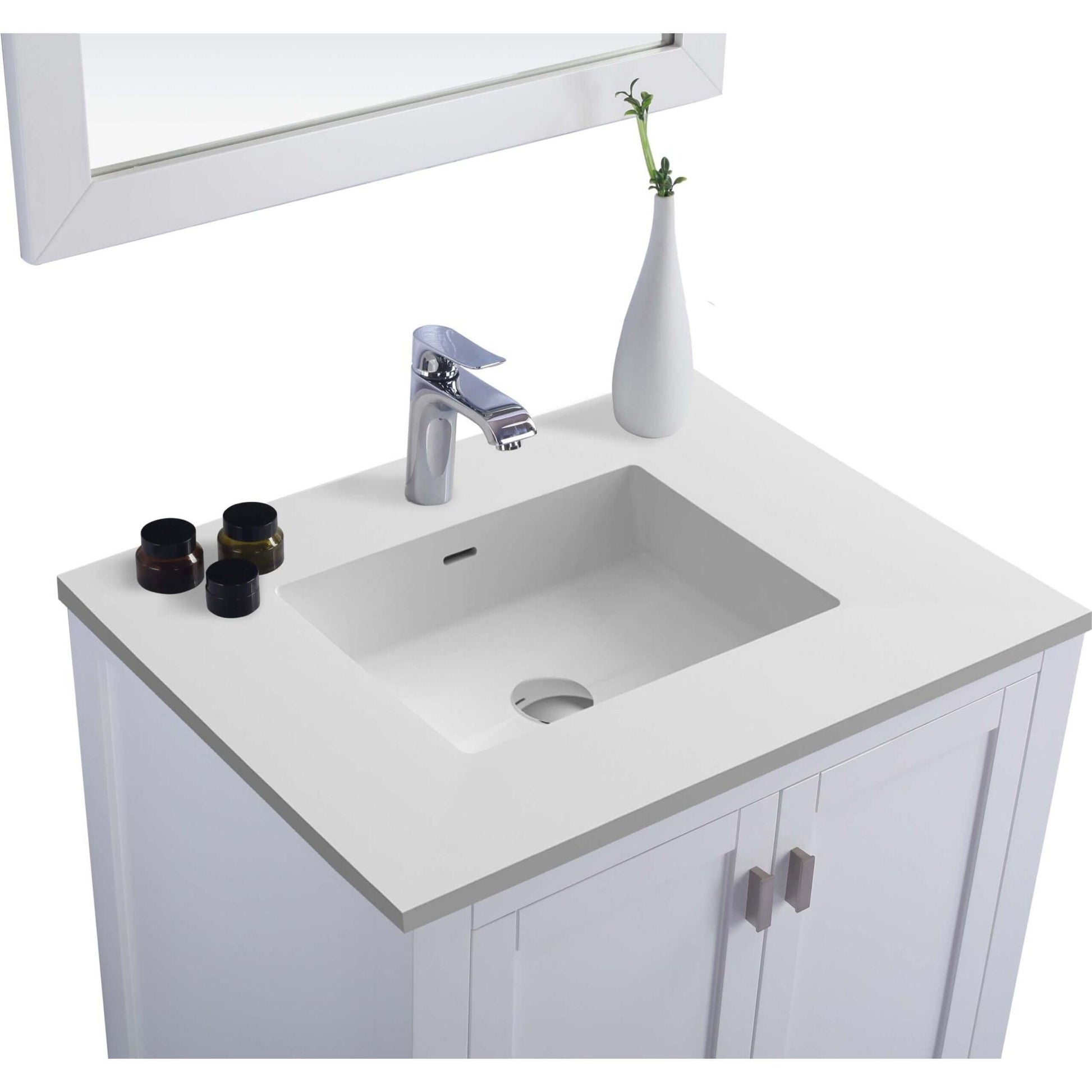 Wilson 30" White Bathroom Vanity with Matte White VIVA Stone Solid Surface Countertop - 313ANG-30W-MW