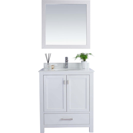 Wilson 30" White Bathroom Vanity with Pure White Phoenix Stone Countertop - 313ANG-30W-PW