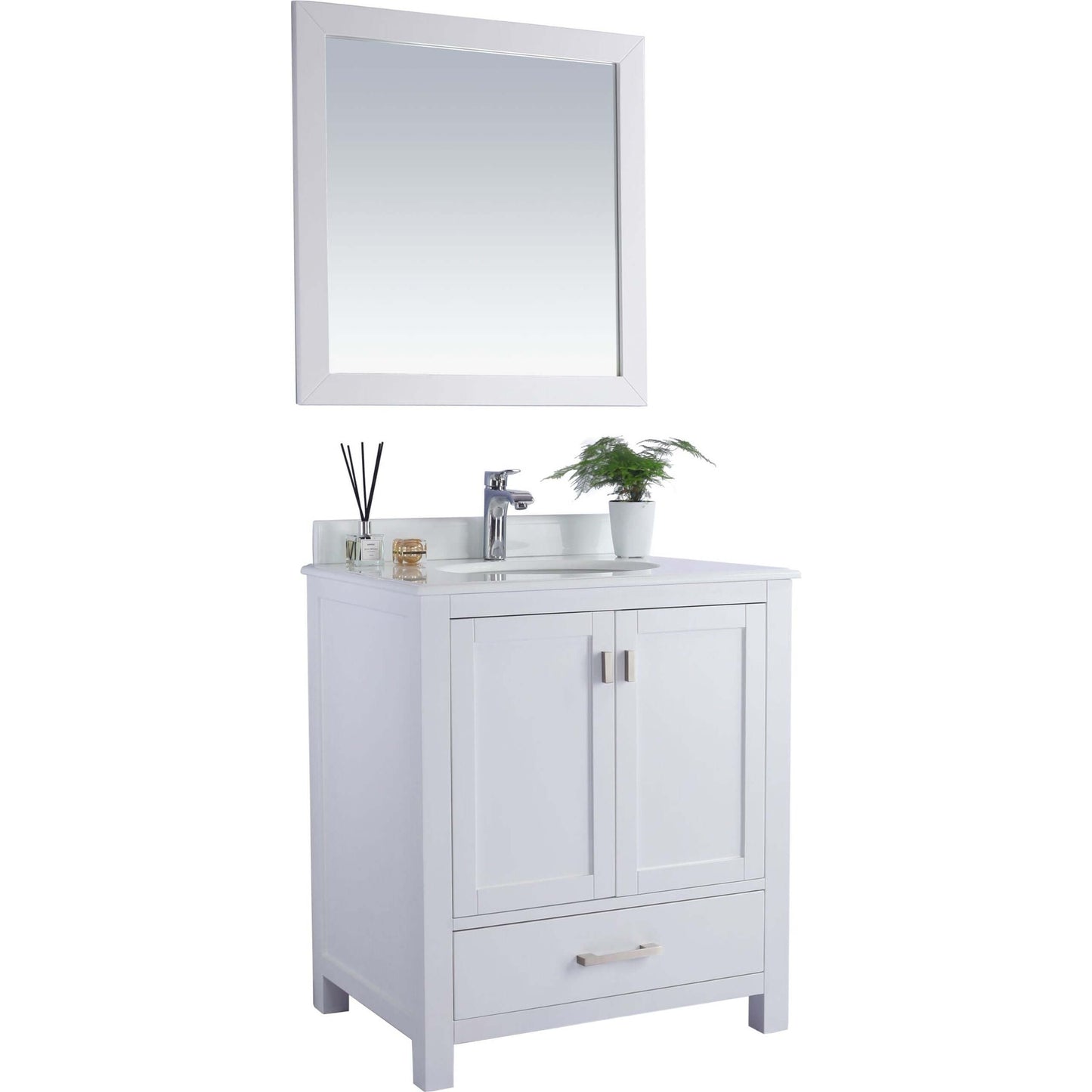 Wilson 30" White Bathroom Vanity with Pure White Phoenix Stone Countertop - 313ANG-30W-PW