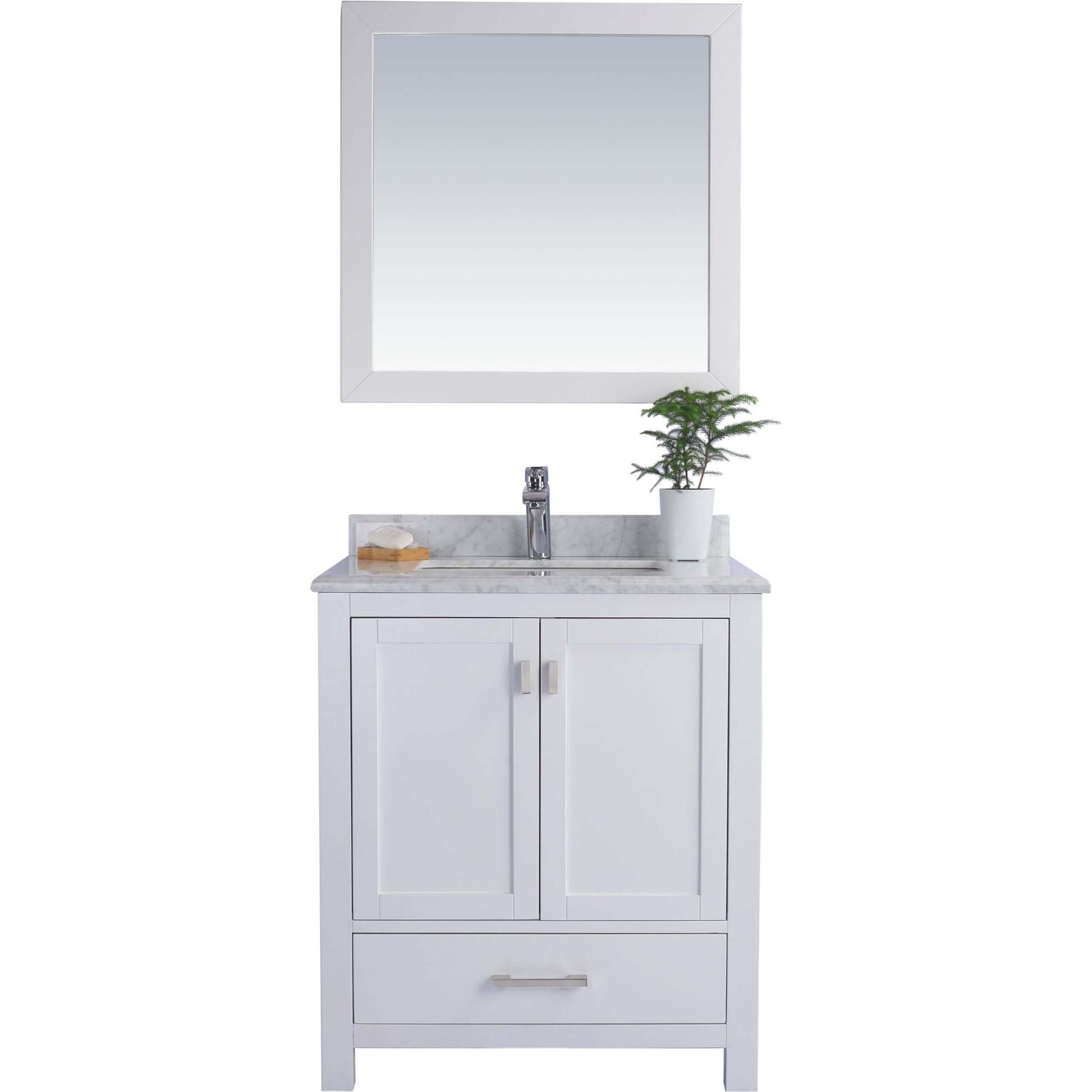 Wilson 30" White Bathroom Vanity with White Carrara Marble Countertop - 313ANG-30W-WC