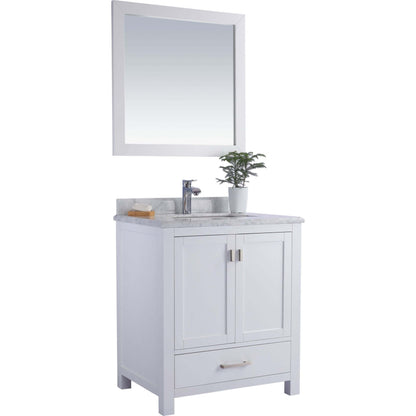 Wilson 30" White Bathroom Vanity with White Carrara Marble Countertop - 313ANG-30W-WC