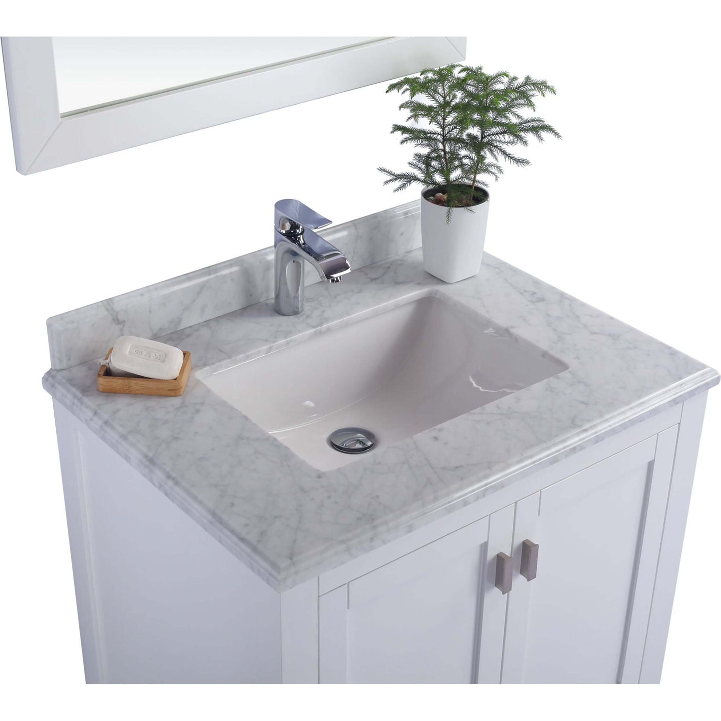 Wilson 30" White Bathroom Vanity with White Carrara Marble Countertop - 313ANG-30W-WC