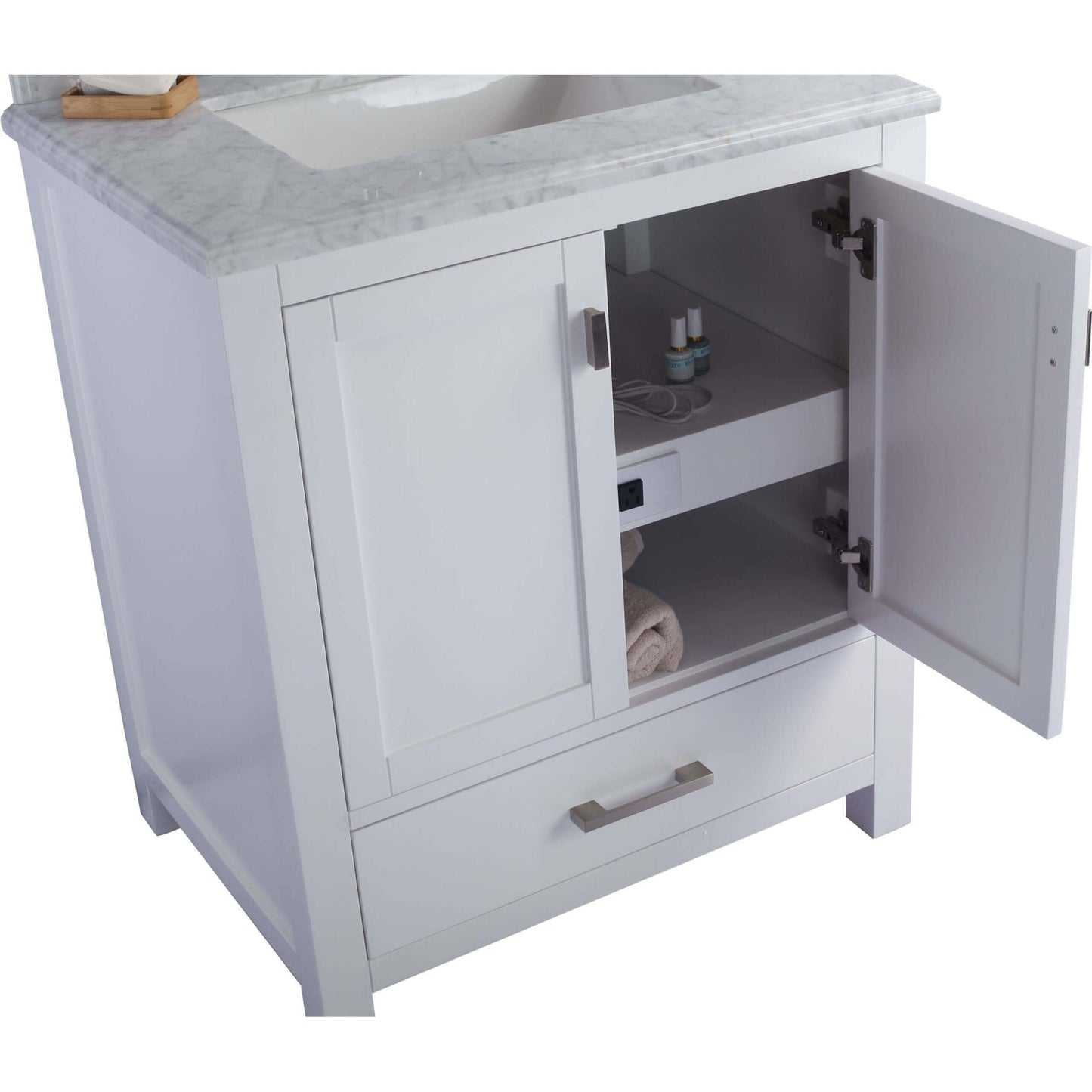 Wilson 30" White Bathroom Vanity with White Carrara Marble Countertop - 313ANG-30W-WC