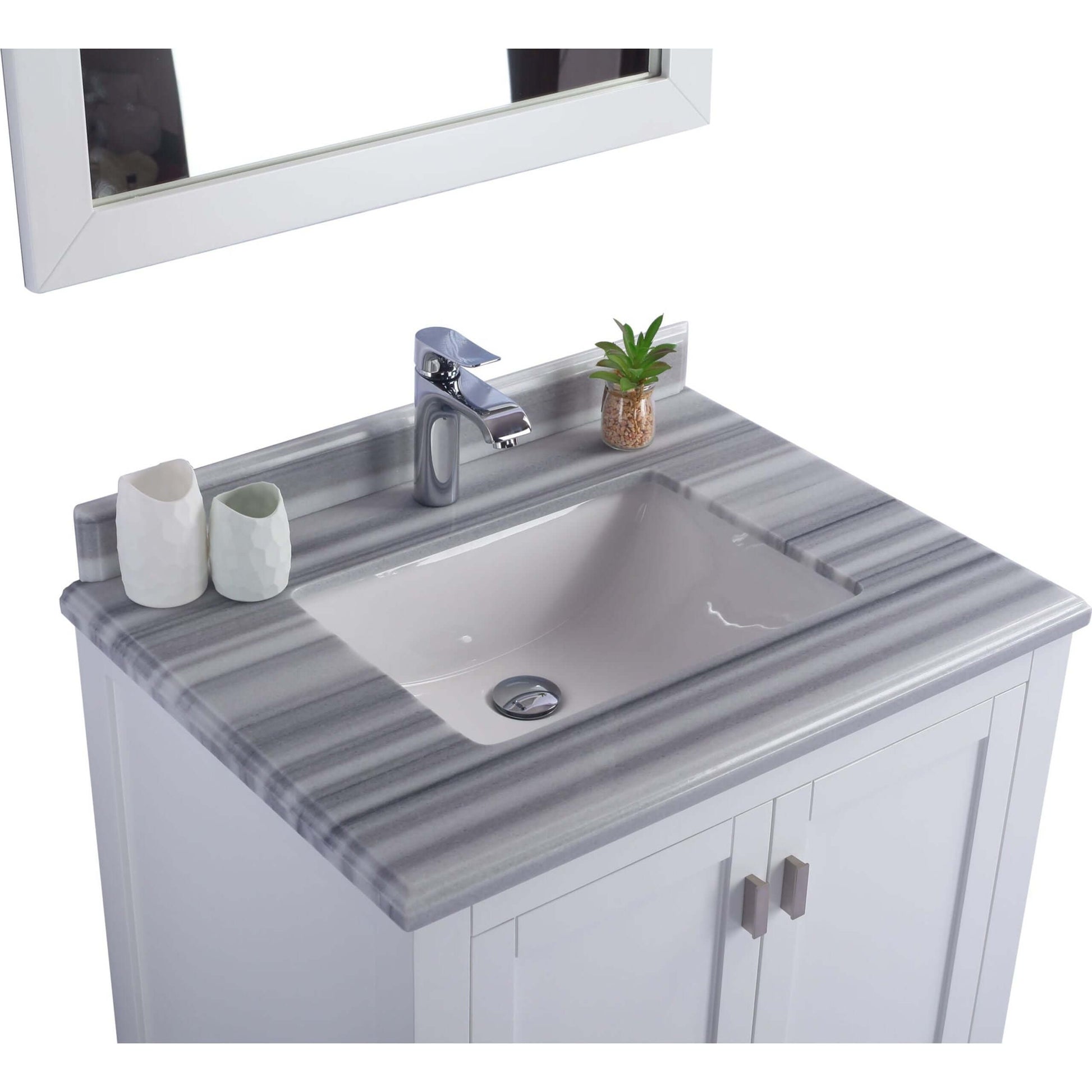 Wilson 30" White Bathroom Vanity with White Stripes Marble Countertop - 313ANG-30W-WS