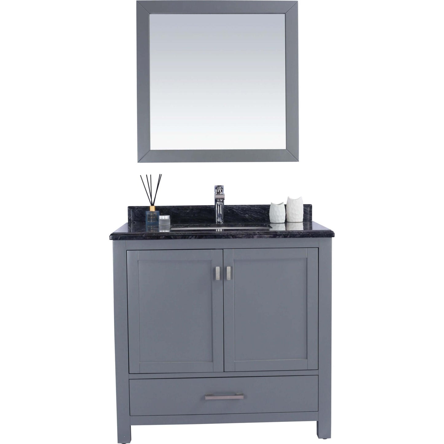 Wilson 36" Grey Bathroom Vanity with Black Wood Marble Countertop - 313ANG-36G-BW