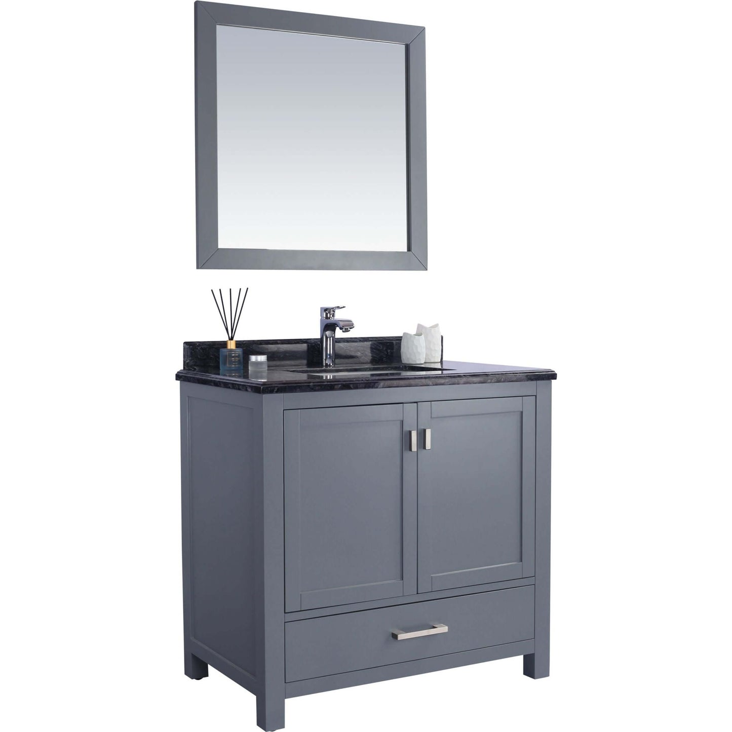 Wilson 36" Grey Bathroom Vanity with Black Wood Marble Countertop - 313ANG-36G-BW