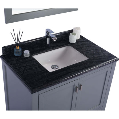 Wilson 36" Grey Bathroom Vanity with Black Wood Marble Countertop - 313ANG-36G-BW