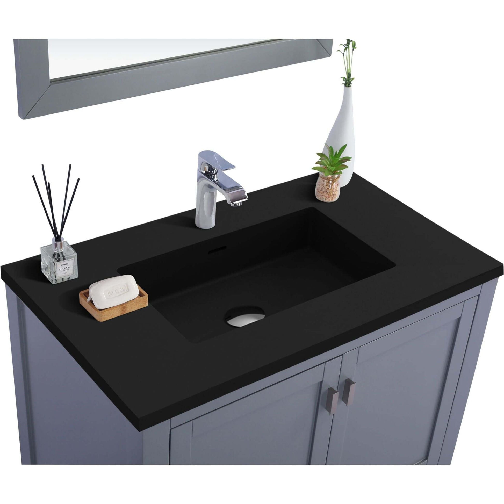 Wilson 36" Grey Bathroom Vanity with Matte Black VIVA Stone Solid Surface Countertop - 313ANG-36G-MB